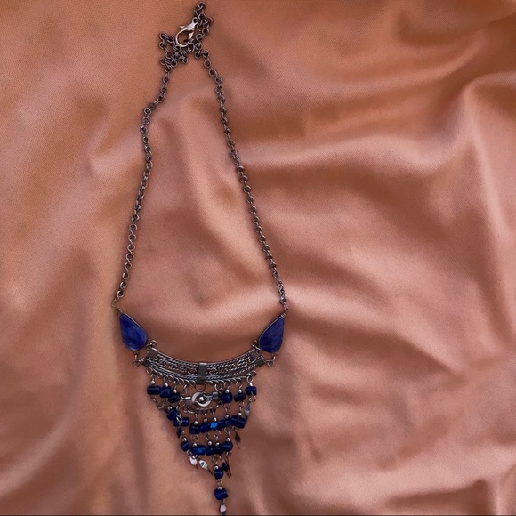 Sodalite and Silvery Vintage Boho Necklace - Picture 5 of 5